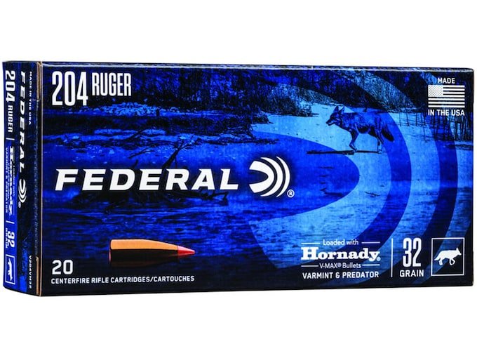 Federal Varmint & Predator 204 Ruger Ammo 32 Grain Hornady V-Max Polymer Tip