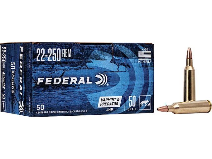 Federal Varmint and Predator 22-250 Remington Ammo 50 Grain Jacketed Hollow Point