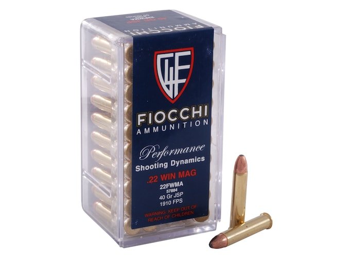 Fiocchi 22 Winchester Magnum Rimfire (WMR) Ammo 40 Grain Jacketed Soft Point