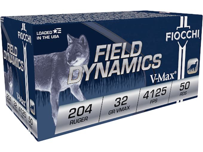 Fiocchi Field Dynamics 204 Ruger Ammo 32 Grain Hornady V-Max Polymer Tip