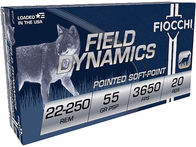 Fiocchi Field Dynamics 22-250 Remington Ammo 55 Grain Jacketed Soft Point