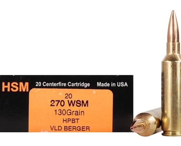 HSM Trophy Gold 270 Winchester Short Magnum (WSM) Ammo 130 Grain Berger Hunting VLD (Very Low Drag) Jacketed Hollow Point