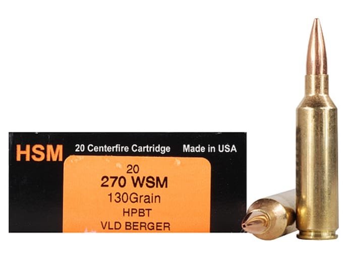 HSM Trophy Gold 270 Winchester Short Magnum (WSM) Ammo 130 Grain Berger Hunting VLD (Very Low Drag) Jacketed Hollow Point