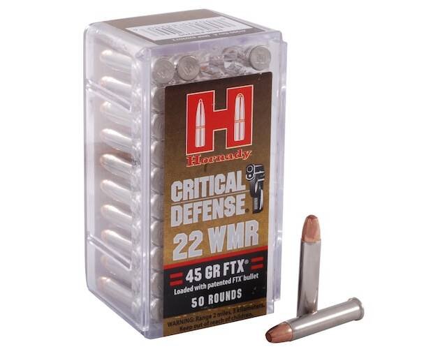 Hornady Critical Defense 22 Winchester Magnum Rimfire (WMR) Ammo 45 Grain Hornady FTX Polymer Tip