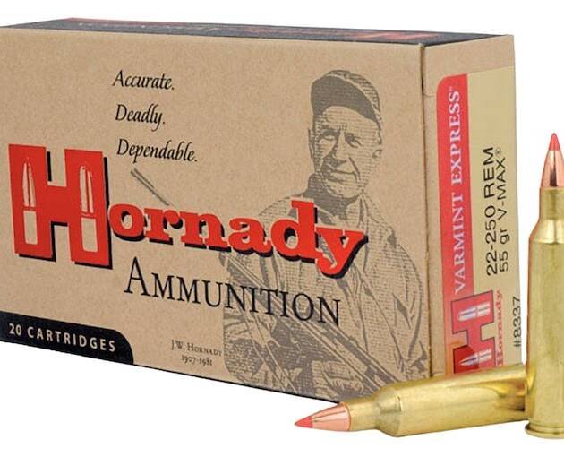 Hornady Varmint Express 22-250 Remington Ammo 55 Grain Hornady V-Max Polymer Tip