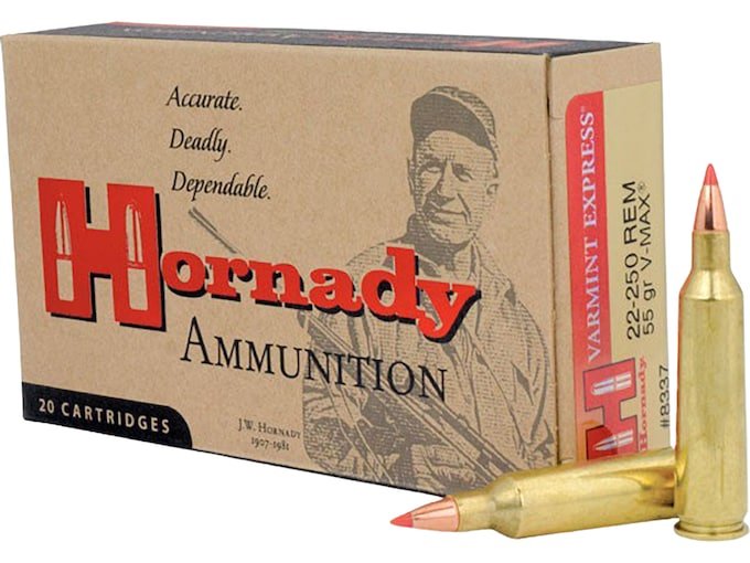 Hornady Varmint Express 22-250 Remington Ammo 55 Grain Hornady V-Max Polymer Tip