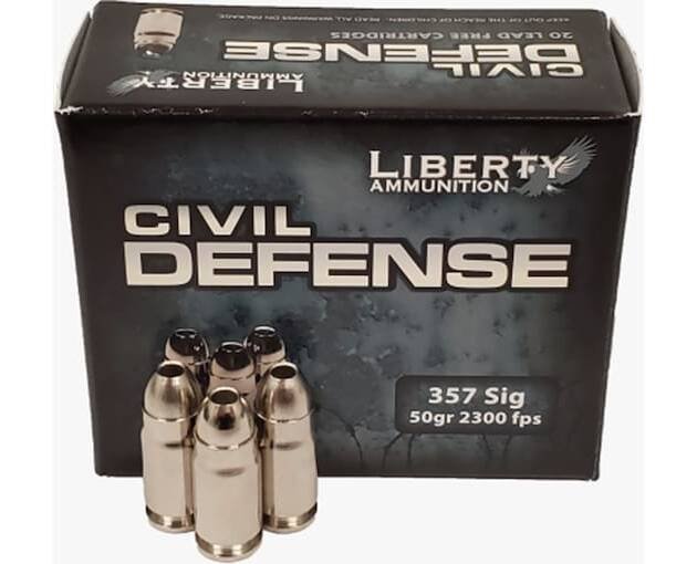 Liberty Civil Defense 357 Sig Ammo 50 Grain Fragmenting Hollow Point