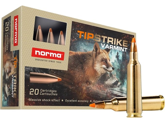Norma TipStrike 22-250 Remington Ammo 55 Grain Polymer Tip