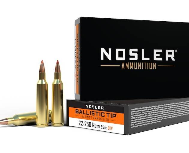 Nosler BT Varmint 22-250 Remington Ammo 55 Grain Nosler Ballistic Tip Polymer Tip