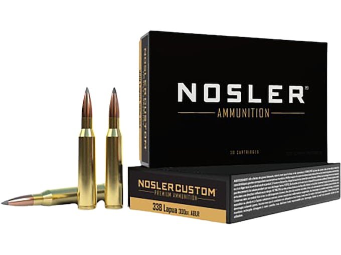 Nosler Custom 338 Lapua Magnum Ammo 250 Grain Nosler AccuBond Bonded Polymer Tip