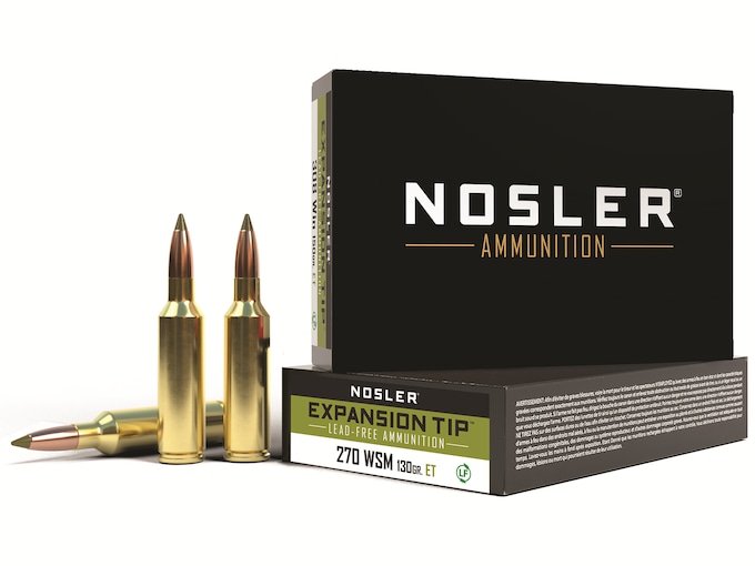 Nosler E-Tip 270 Winchester Short Magnum (WSM) Ammo 130 Grain Nosler Expansion Tip (E-Tip) Polymer Tip Lead Free