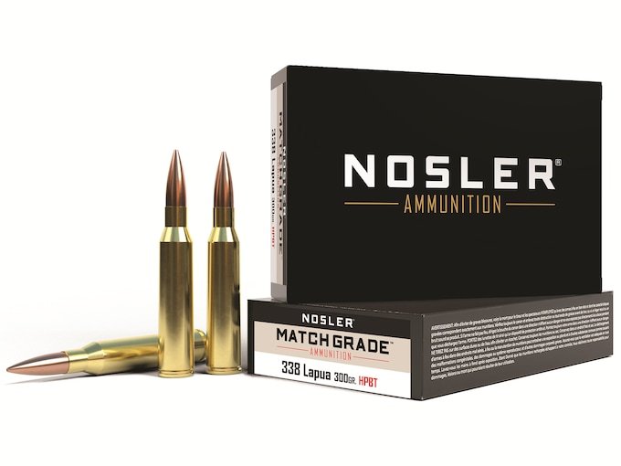 Nosler Match Grade 338 Lapua Magnum Ammo 300 Grain Nosler Custom Competition Jacketed Hollow Point
