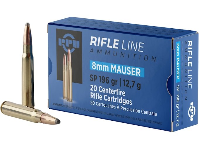 PPU 8x57mm JS Mauser (8mm Mauser) (323 Diameter) Ammo 196 Grain Jacketed Soft Point
