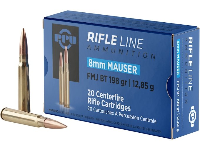 PPU 8x57mm JS Mauser (8mm Mauser) (323 Diameter) Ammo 198 Grain Full Metal Jacket