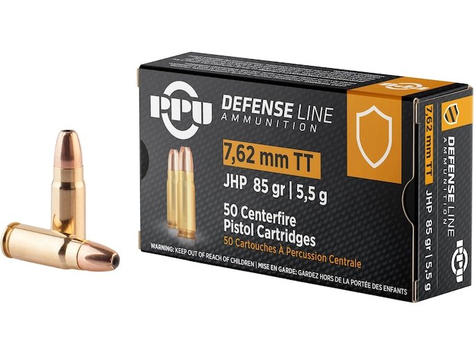 PPU Defense 7.62x25mm Tokarev Ammo 85 Grain Jacketed Hollow Point