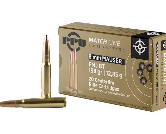 PPU Match 8x57mm JS Mauser (8mm Mauser) (323 Diameter) Ammo 200 Grain Full Metal Jacket