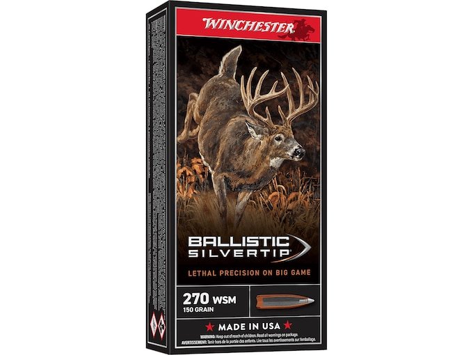 Winchester Ballistic Silvertip 270 Winchester Short Magnum (WSM) Ammo 150 Grain Polymer Tip