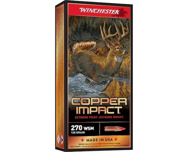 Winchester Copper Impact 270 Winchester Short Magnum (WSM) Ammo 130 Grain Winchester Copper Extreme Point Polymer Tip Lead Free