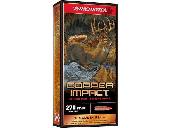 Winchester Copper Impact 270 Winchester Short Magnum (WSM) Ammo 130 Grain Winchester Copper Extreme Point Polymer Tip Lead Free