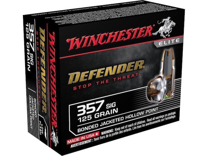 Winchester Defender 357 Sig Ammo 125 Grain Winchester PDX1 Bonded Jacketed Hollow Point
