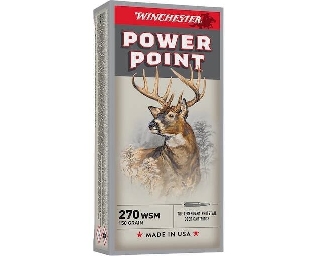 Winchester Power Point 270 Winchester Short Magnum (WSM) Ammo 150 Grain Winchester Power-Point Jacketed Soft Point