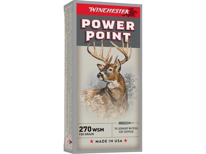 Winchester Power Point 270 Winchester Short Magnum (WSM) Ammo 150 Grain Winchester Power-Point Jacketed Soft Point