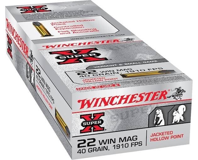 Winchester Super X 22 Winchester Magnum Rimfire (WMR) Ammo 40 Grain Jacketed Hollow Point
