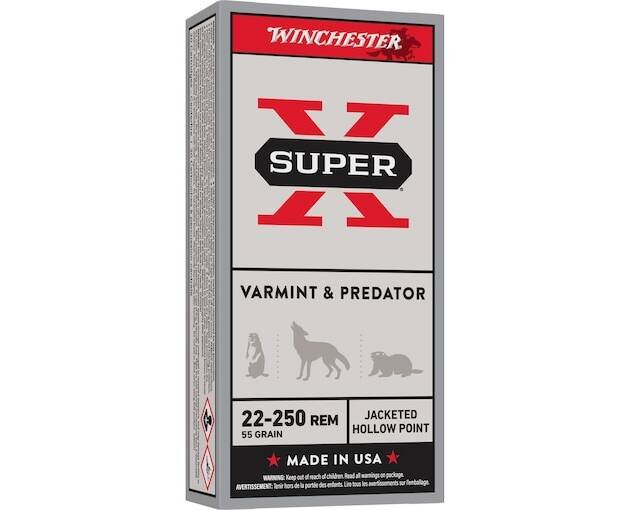 Winchester Super-X Varmint 22-250 Remington Ammo 55 Grain Jacketed Hollow Point
