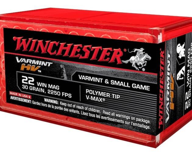 Winchester Varmint High Velocity 22 Winchester Magnum Rimfire (WMR) Ammo 30 Grain Hornady V-Max Polymer Tip
